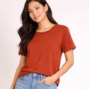 OAK Rust Cotton Pocket T-Shirt Size L Short Sleeve Casual Basic Tee